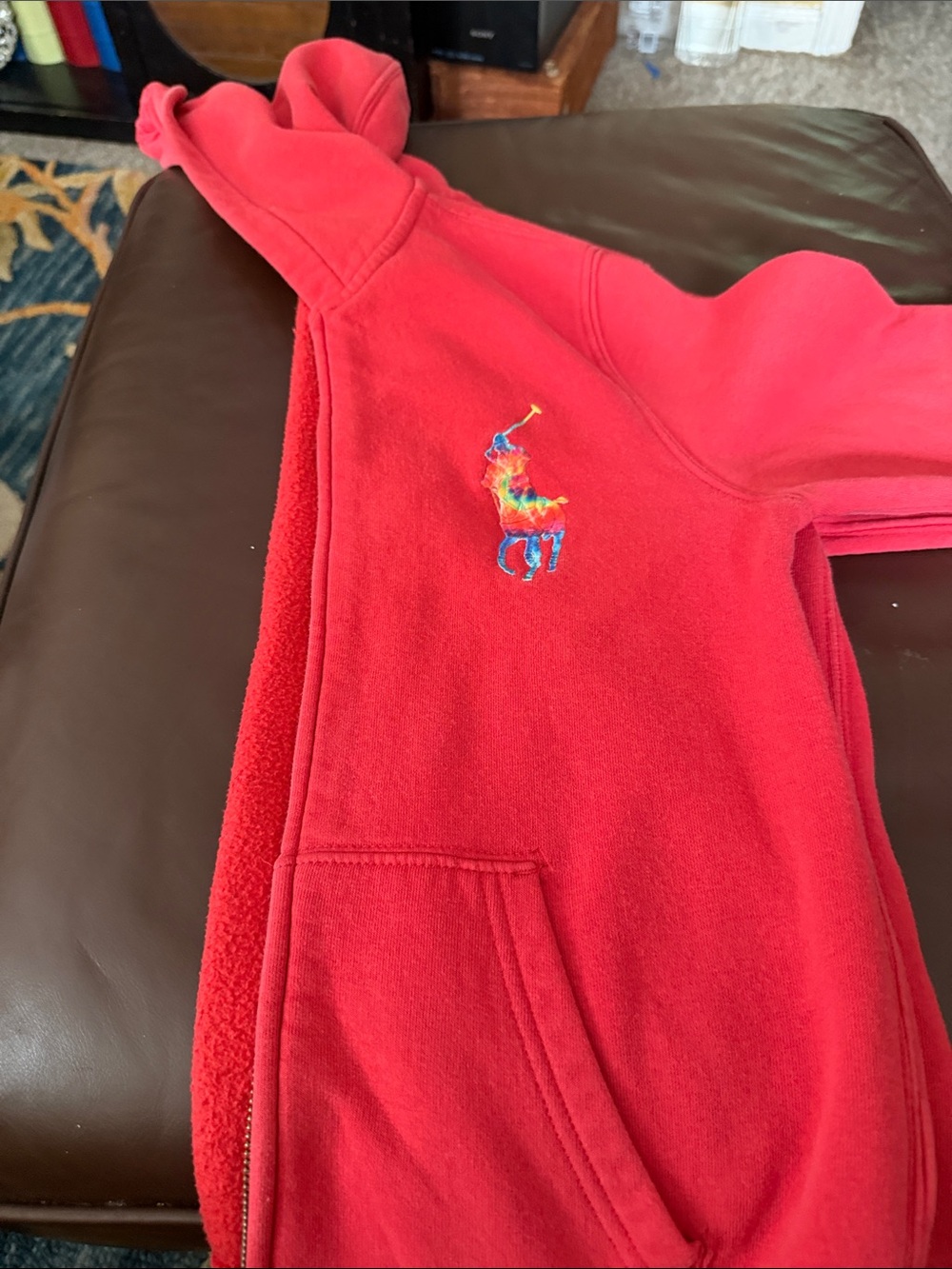 Red Kids Hoodie Jacket with Multicolor Polo Pony Embroidery